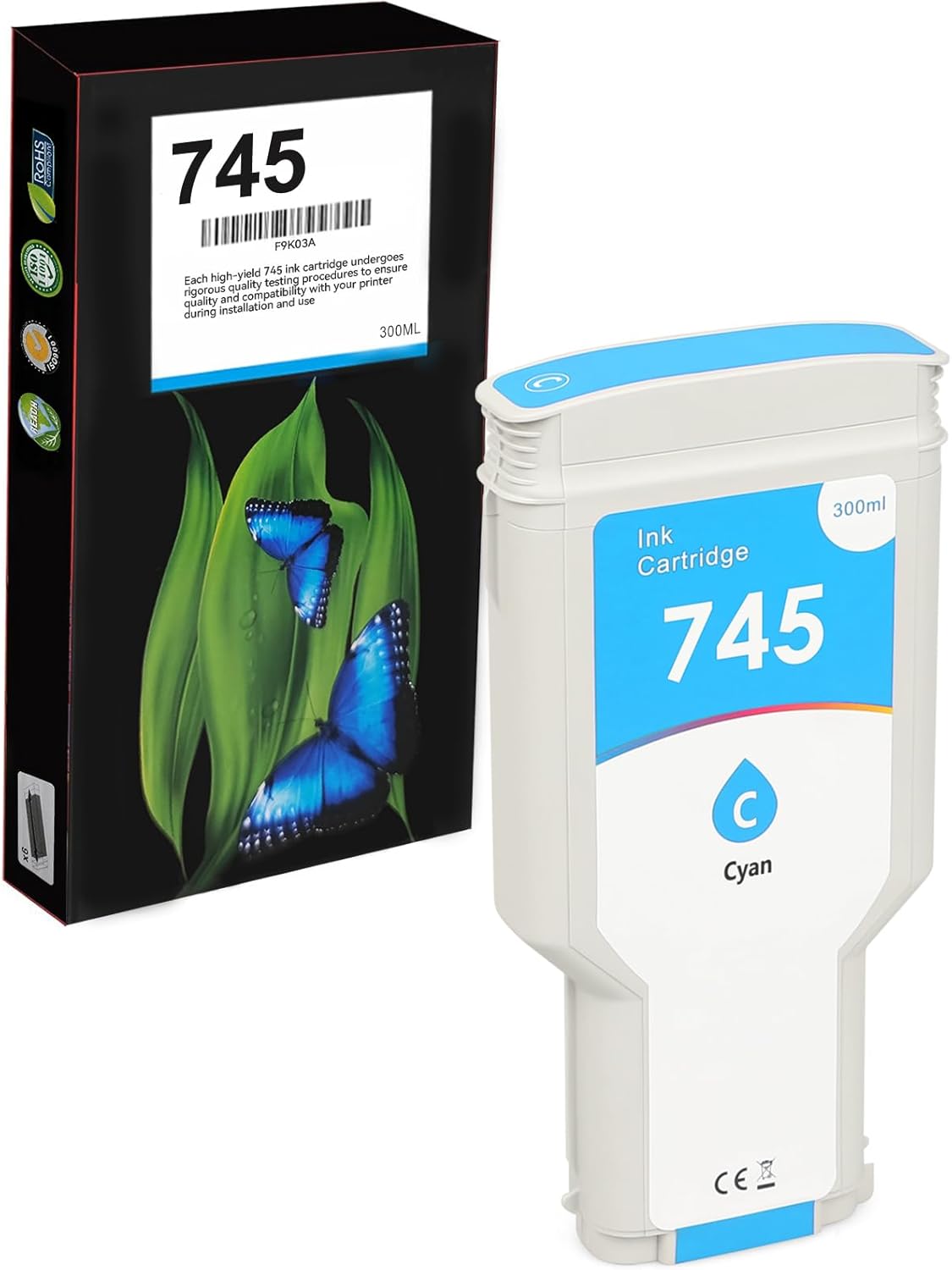745 (F9K03A) Ink Cartridge Cyan Remanufactured 745XL 300-ml Ink Replacement for DesignJet HD Pro MFP Z2600 Z5600 Postscript Printers Ink Cartridge (1 Pack)