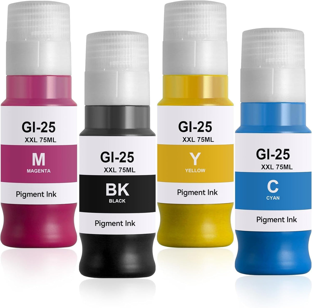 XXL GI-25 Ink Bottle BCMY (70ML) GI 25 GI25 Pigment Refill Ink Bottle Replacement for MAXIFY GX2020 GX1020 Inkjet Printers (Black Magenta Cyan Yellow)