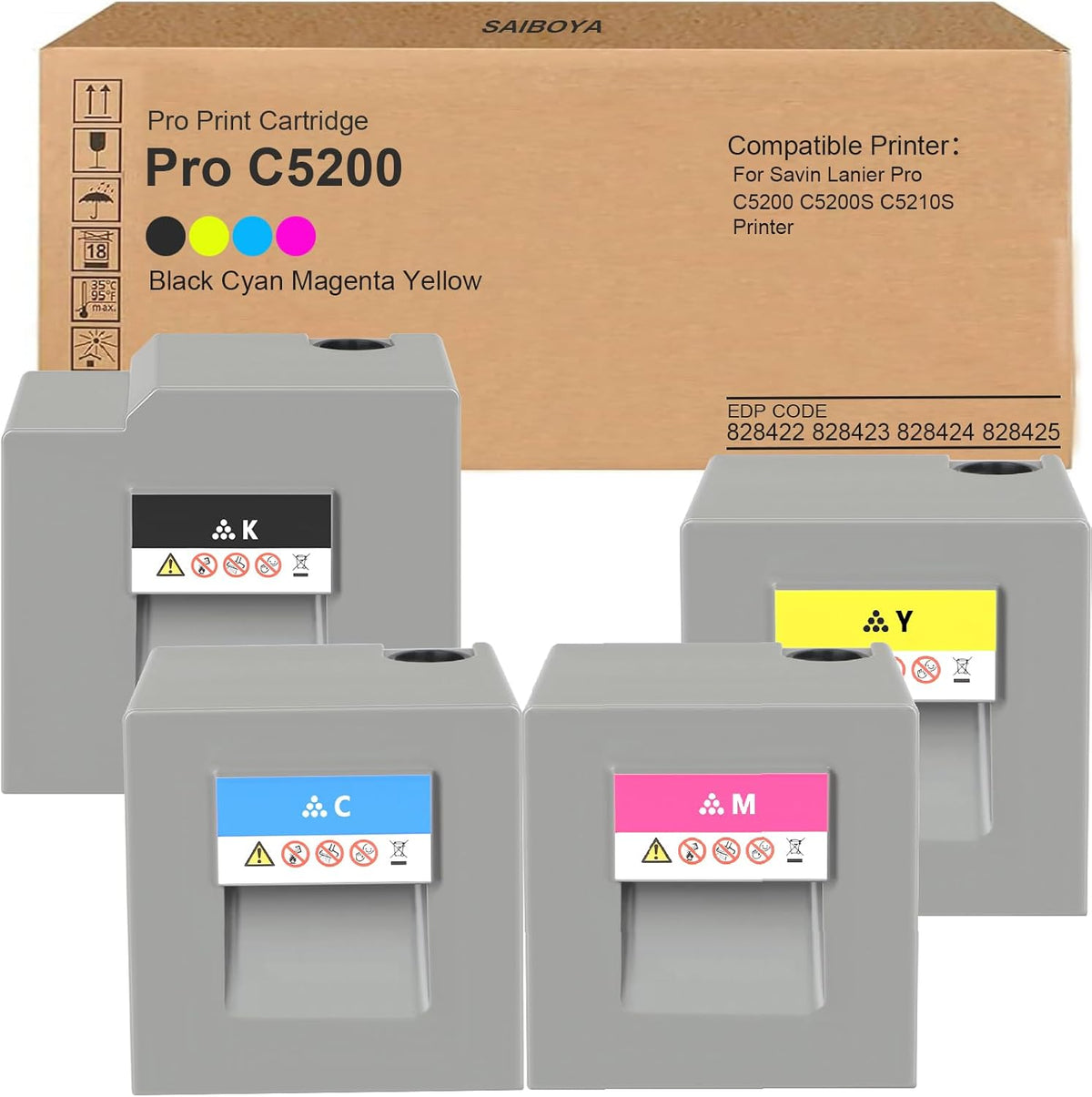 C5200 Toner Cartridge Extra High Capacity 828422 828423 828424 828425 Replacement for Ricoh Savin Lanier Pro C5200 C5200S C5210S Printer Toner (Black Cyan Magenta Yellow,4PK)