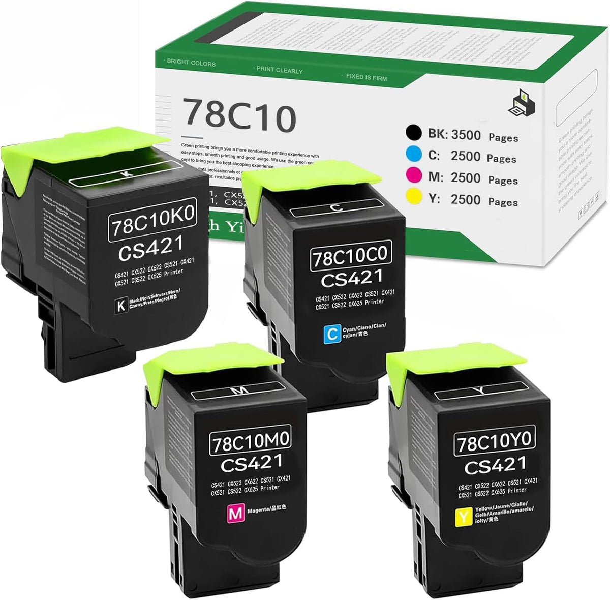 78C10K0 78C10C0 78C10M0 78C10Y0 Remanufactured Standard Yield Toner Cartridge Compatible for CS421 CX421 CS421dn CX421adn CS521 CS521dn