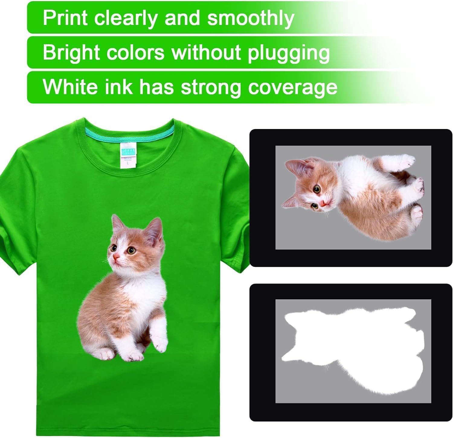 500ML White Premium DTF Ink,Refill Ink for EP- Printheads L1800 R1390 ET-8550 XP-15000 XP600 I3200 and More Heat Transfer Printing to PET Film (16.9oz)