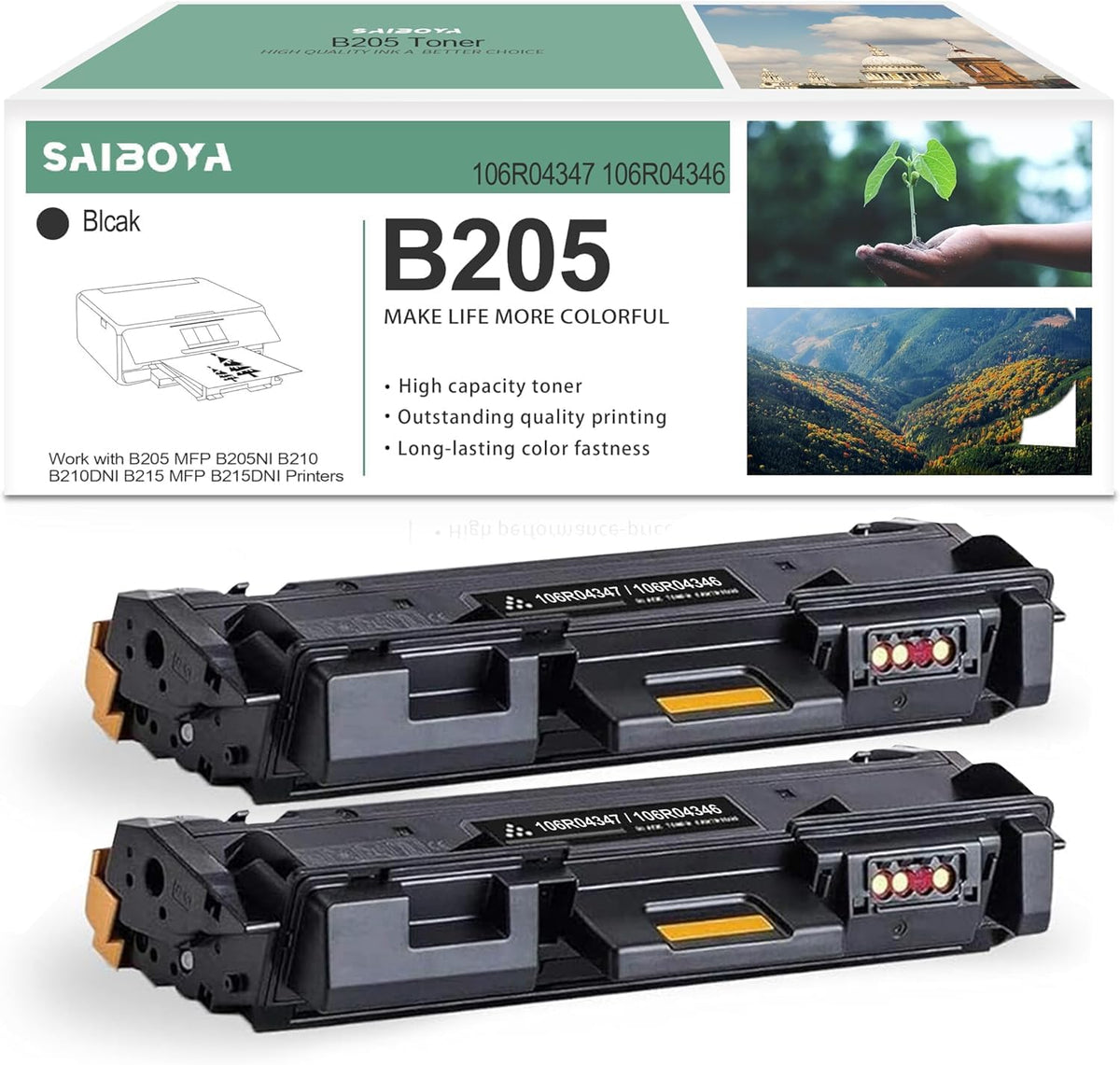 B205 B210 B215 Black Toner Cartridge Remanufactured Replacement for 106R04347 106R04346 for B205 MFP B205NI B210 B210DNI B215 MFP B215DNI Printers 3,000 Pages(2-Pack)