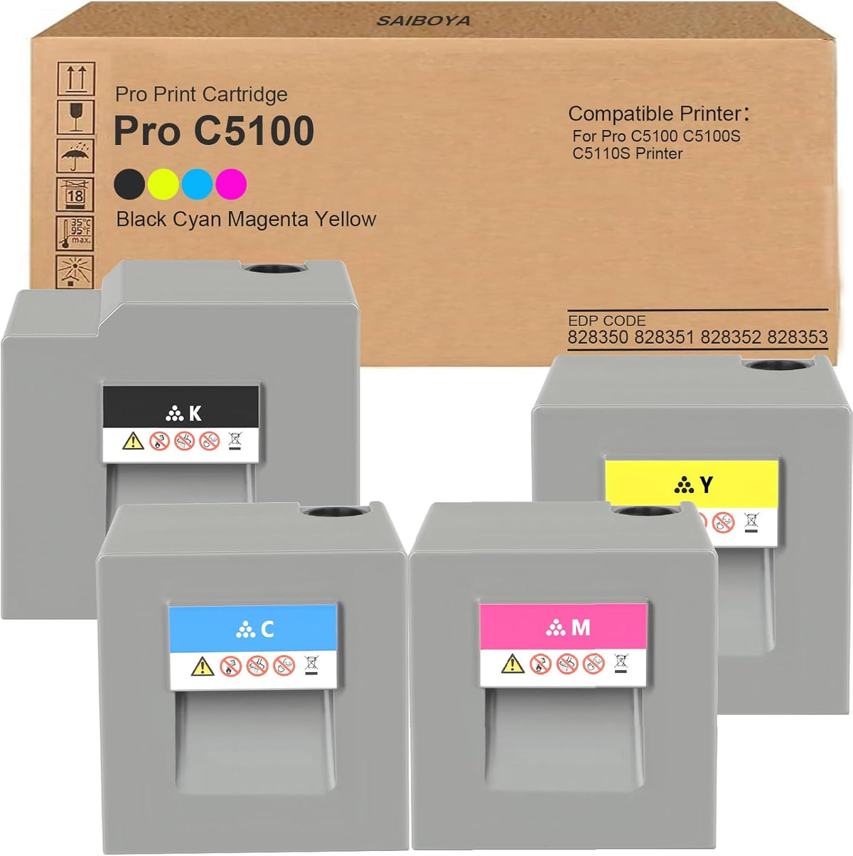 Pro C5100 Extra High Capacity Toner Cartridge Black Cyan Magenta Yellow Replacement for Ricoh Pro C5100 C5100S C5110S Printer (828350 828351 828352 828353)