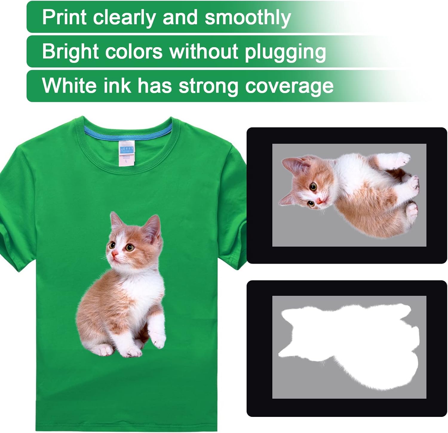 DTF Ink 250ml Combo Pack Compatible for printheads Installed DTF Printers L1800 R1390 ET-4800 8550 XP15000 I3200 4720 XP600 TX800 ET2800,(2*White+ 1set Black Cyan Magenta Yellow)