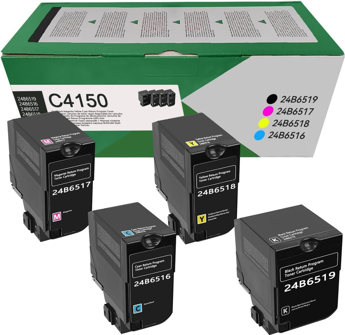 C4150 Toner Cartridge 24B6519 24B6516 24B6517 24B6518 Toner Replacement for C4150 Printer (Black Cyan Magenta Yellow,4-Pack)