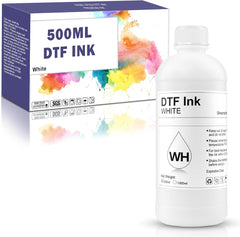 500ML White Premium DTF Ink,Refill Ink for EP- Printheads L1800 R1390 ET-8550 XP-15000 XP600 I3200 and More Heat Transfer Printing to PET Film (16.9oz)