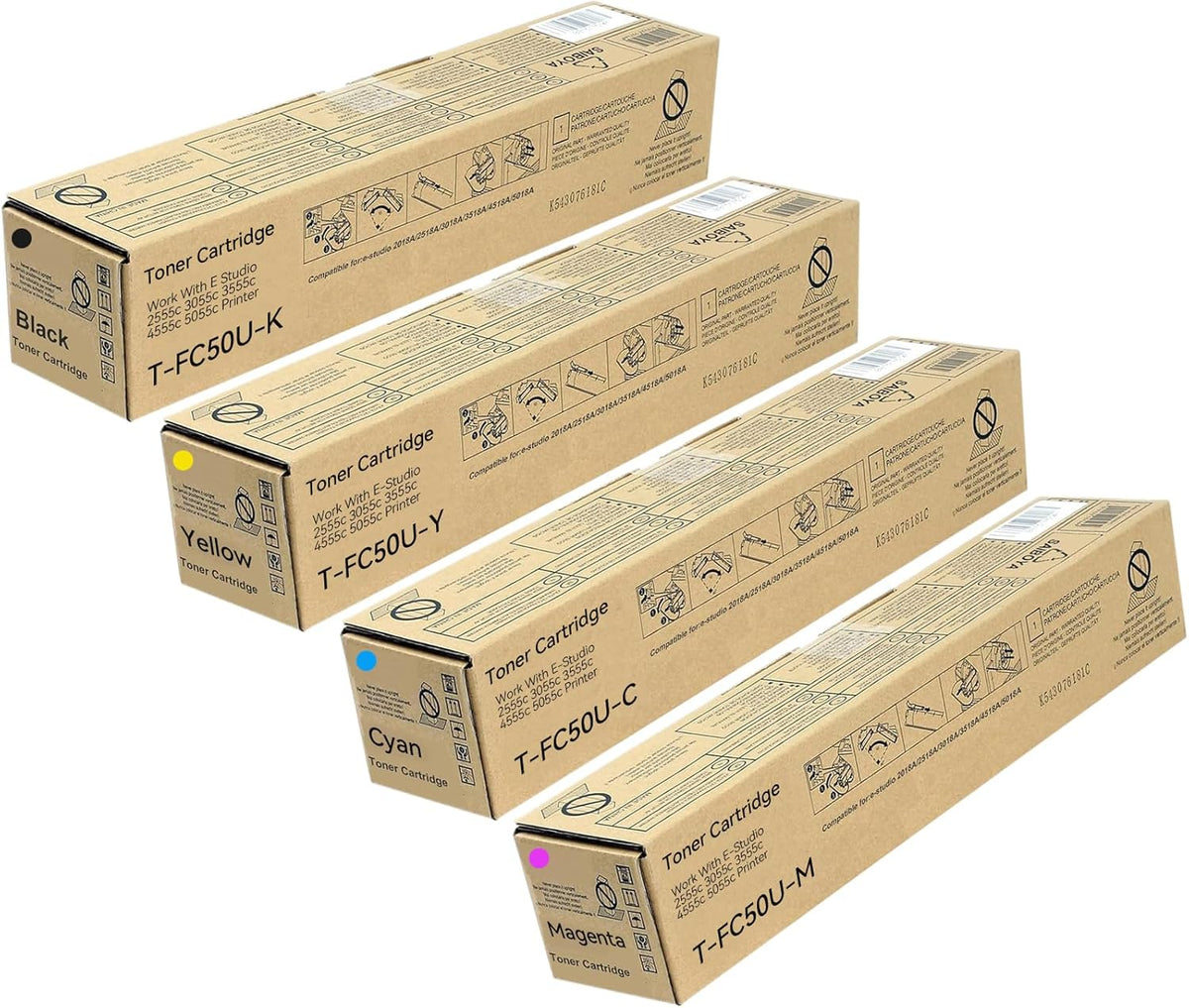 T-FC50U TFC50U Toner Cartridge T-FC50U-K T-FC50U-C T-FC50U-M T-FC50U-Y Compatible with E Studio 2555c 3055c 3555c 4555c 5055c Printer (Black Magenta Yellow Cyan)